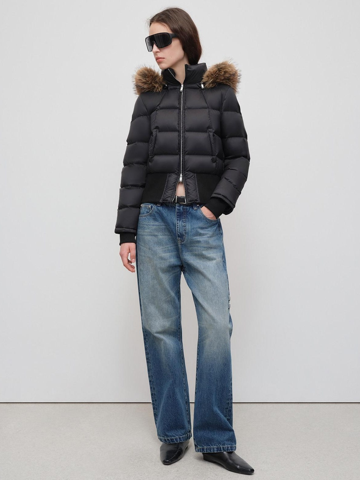 RUN TO THE FUTURE Warm 90 Percent White Duck Slim Hooded Fur Collar Black Women Zip Down Jackets