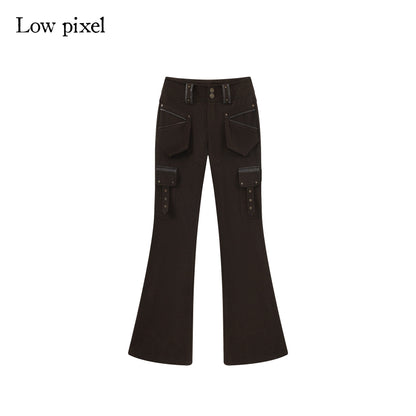 Low pixel Slim Low Rise Cotton Flare Street Style Zipper Brown Women Cargo Pants