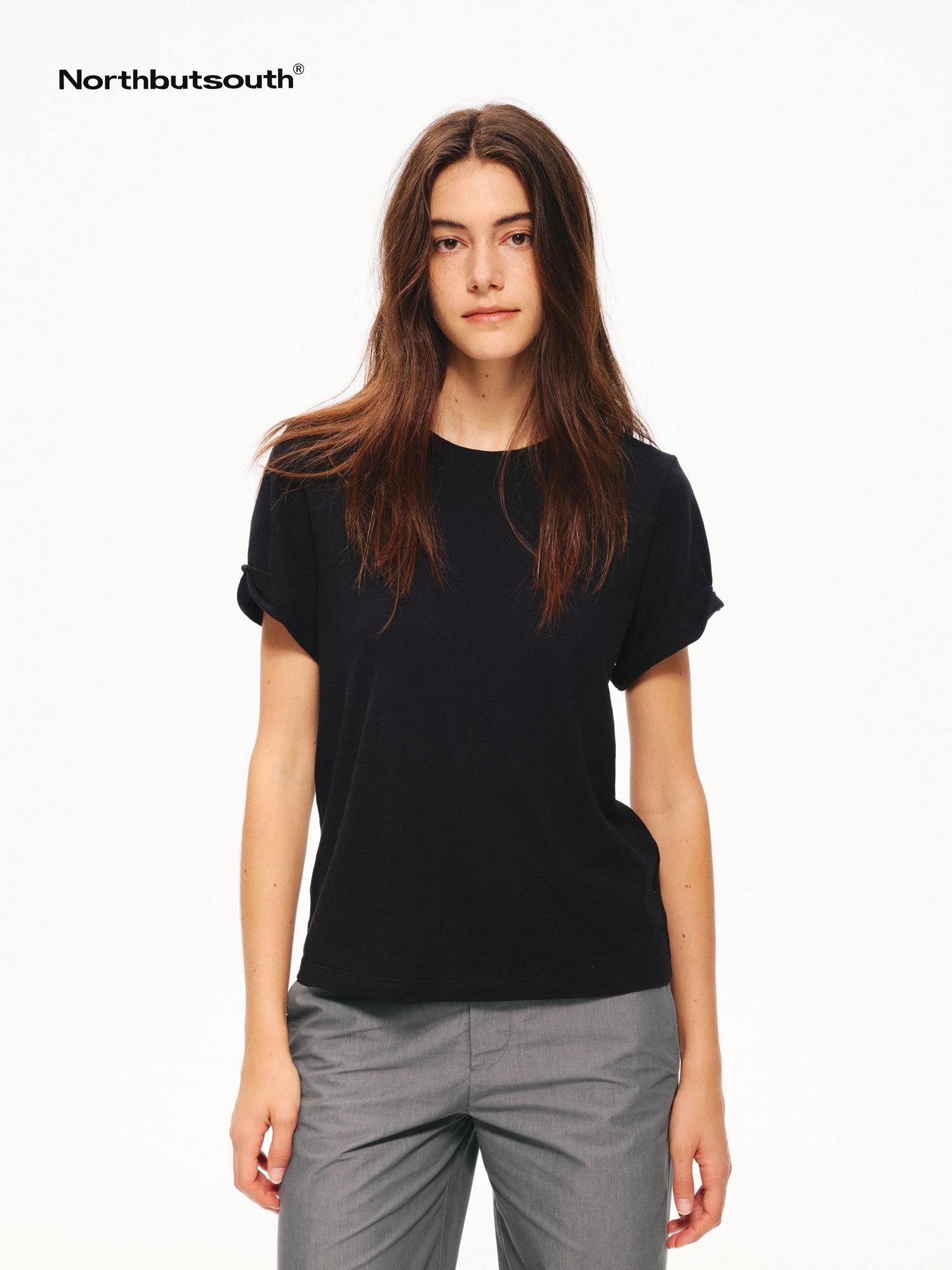 Northbutsouth Textured Crewneck Folded Cuff Loose Women&