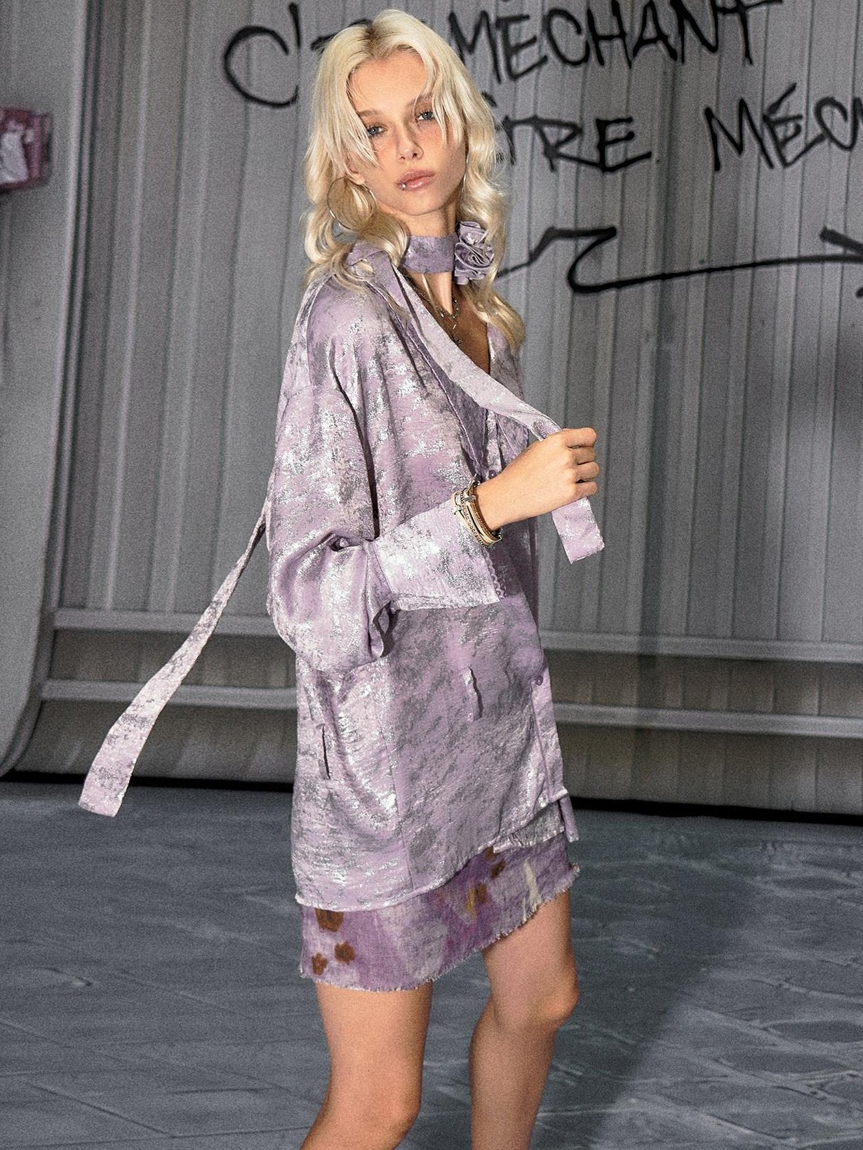 The NeverMore Sultry Purple Loose Fit Set In Sleeves Young Women Polyester Long Sleeve Blouses