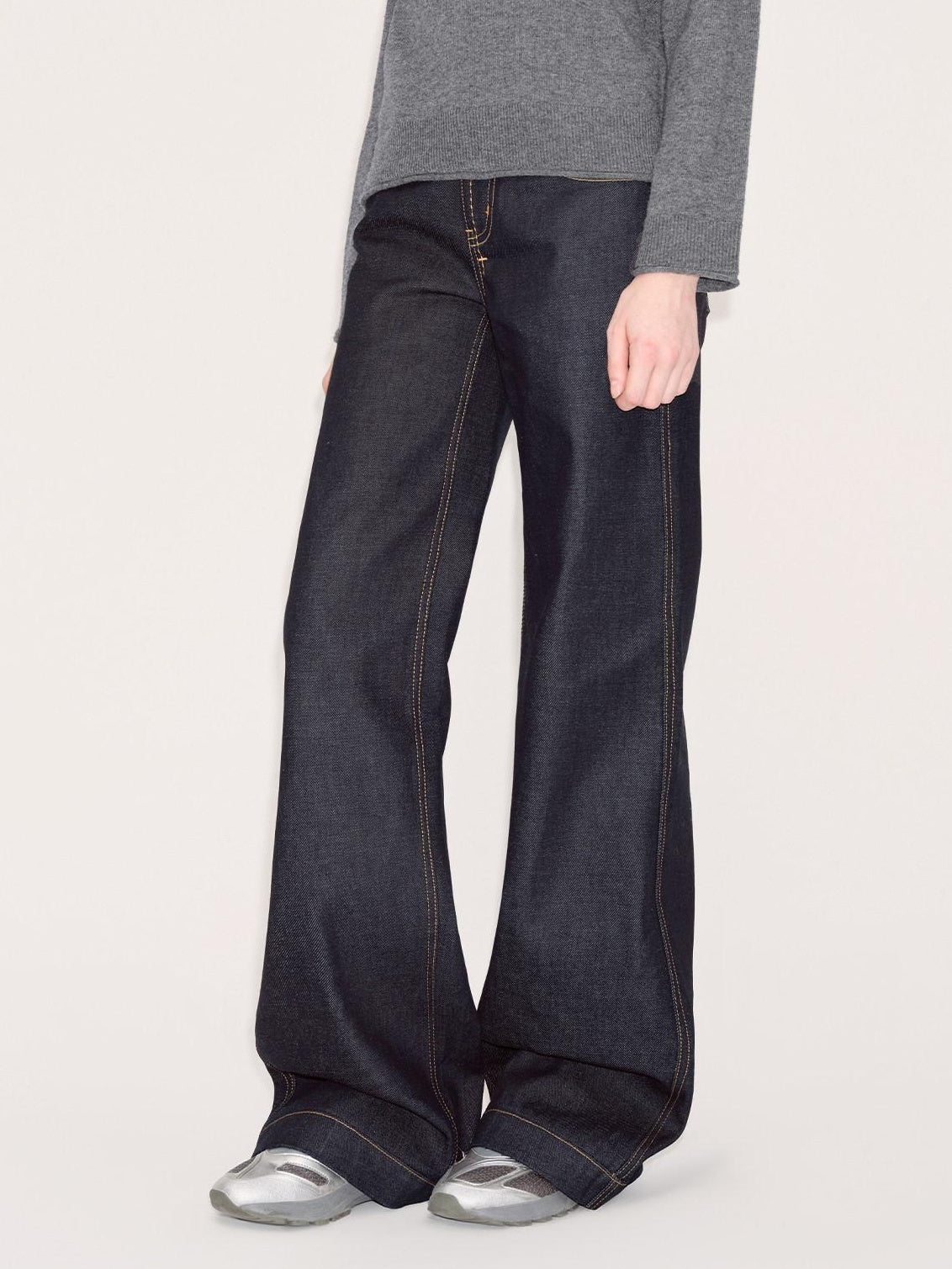 RUN TO THE FUTURE Comfort Cotton Blend Low Rise Long Length Dark Raw Denim Classic Straight Jeans