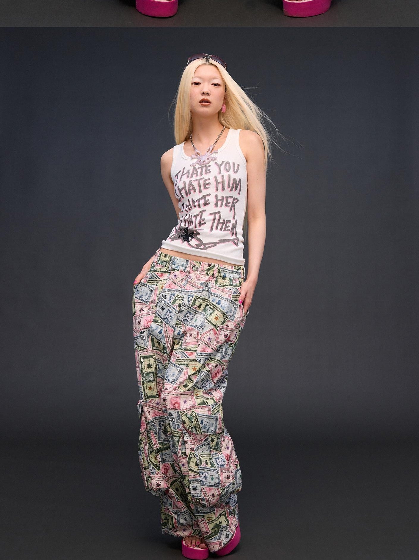 CFIERCE Money Print Cargo Multi Pocket Women&