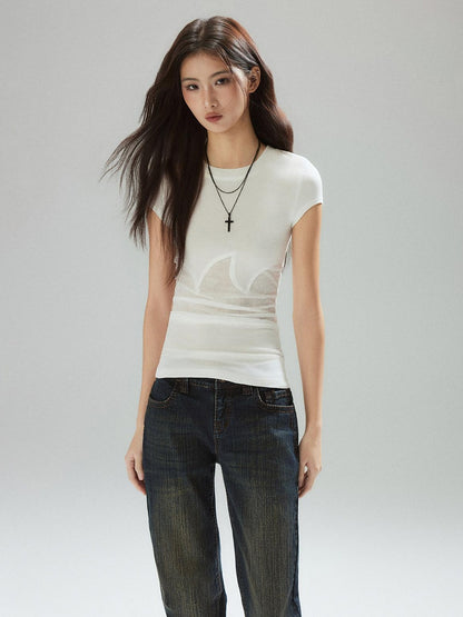 Low pixel Lyocell Slim Street Patchwork For Women Round Neck Short Sleeve T-Shirts