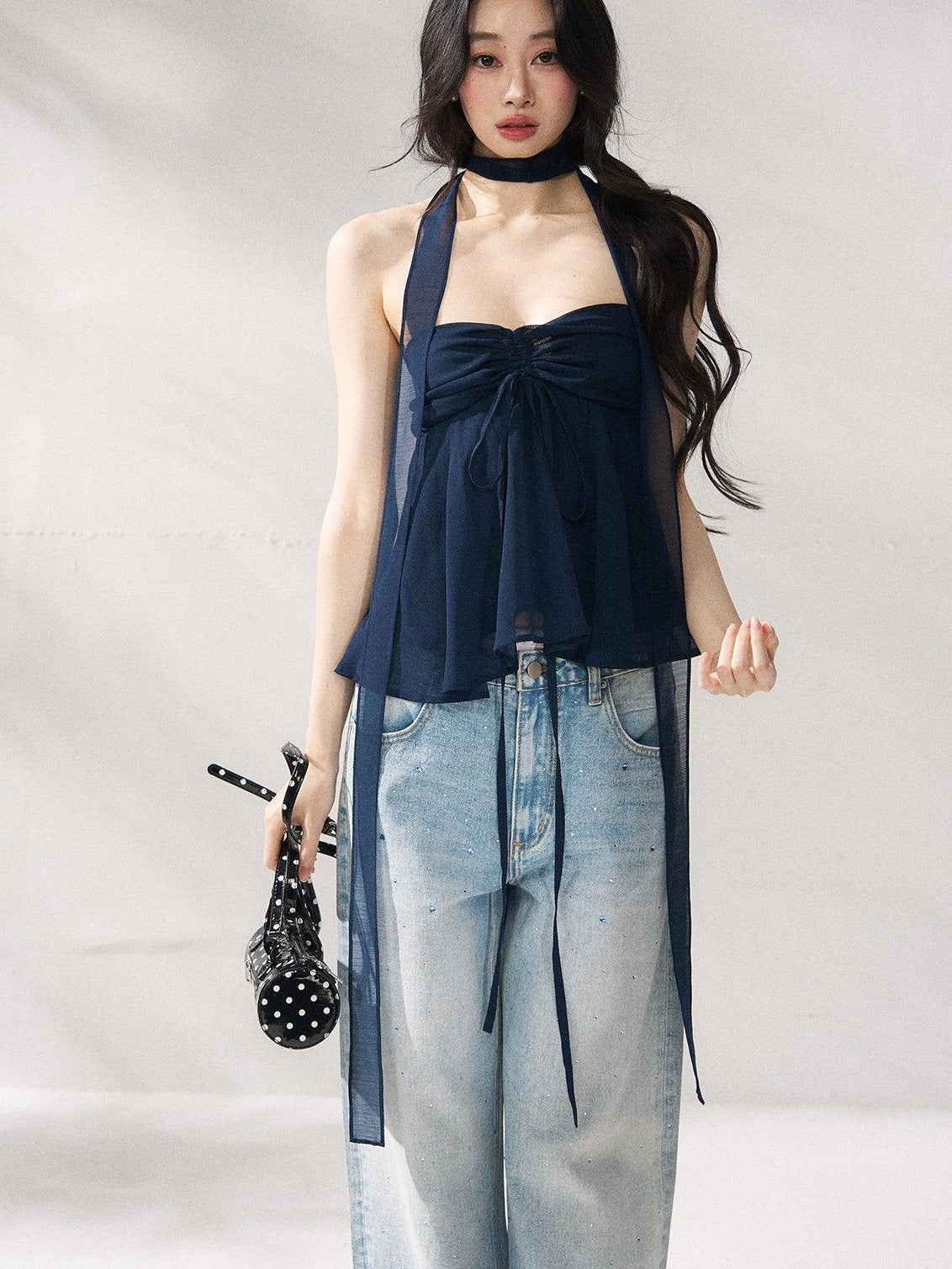 7Shiftin Tie Front Cropped Loose Fit Versatile Solid Color S M L Tube Tops