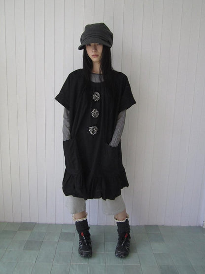 ang project Vintage 3D Floral Ruffle Double Layer Round Neck Women&