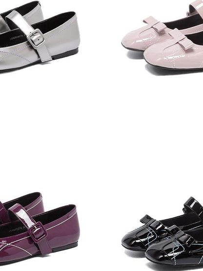 RUN TO THE FUTURE Sheepskin Insole Vintage Square Toe One Strap Low Heel Rubber Sole Women Flats
