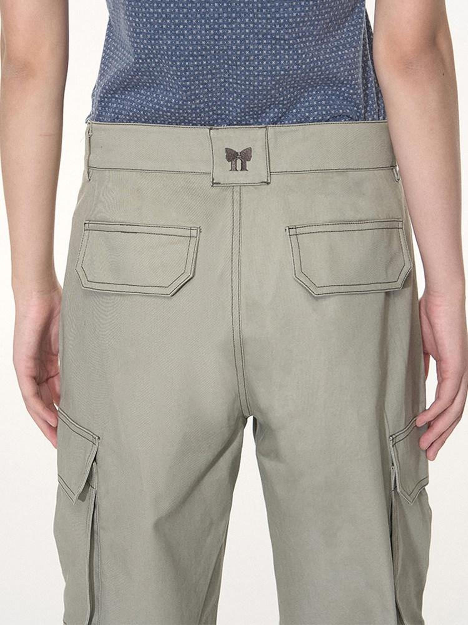 NAPSNAPS Khaki Vintage Cargo Embroidered Low Waist Women&