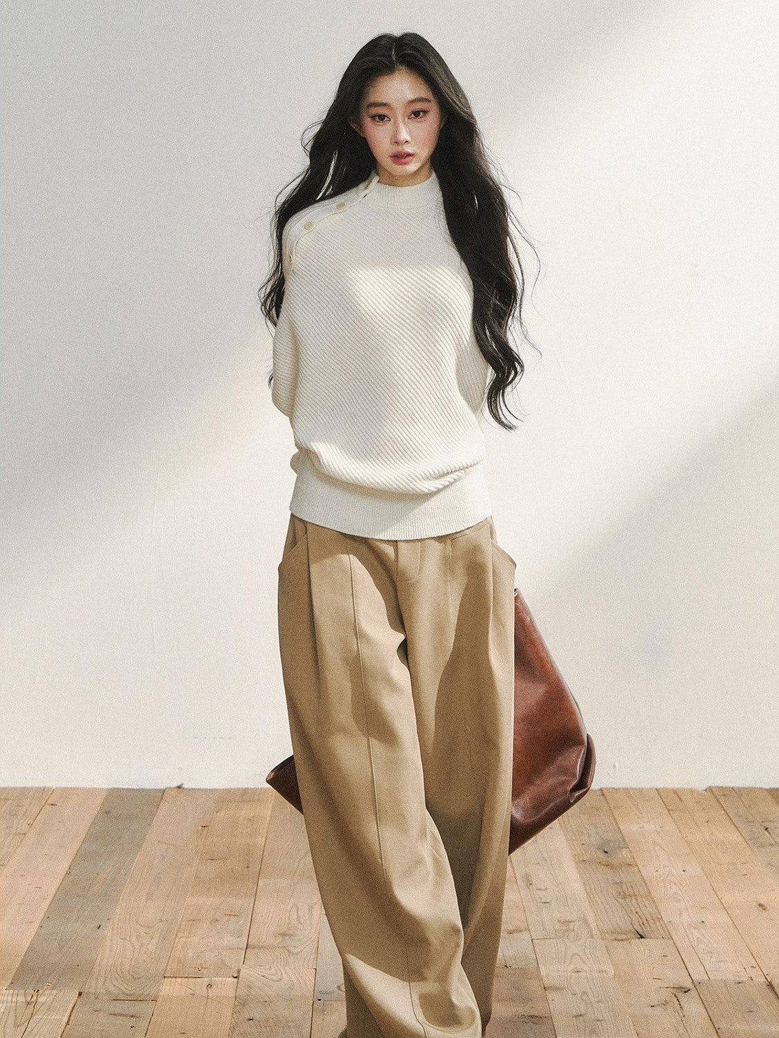 7Shiftin Low Waist Casual Straight Cut Khaki Women Everyday Versatile Wide Leg Pants