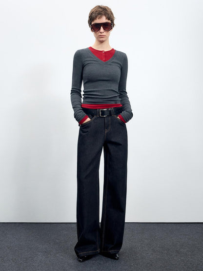 RUN TO THE FUTURE Viscose Blend Slim Fit Layered Casual Women Round Neck Long Sleeve T-Shirts