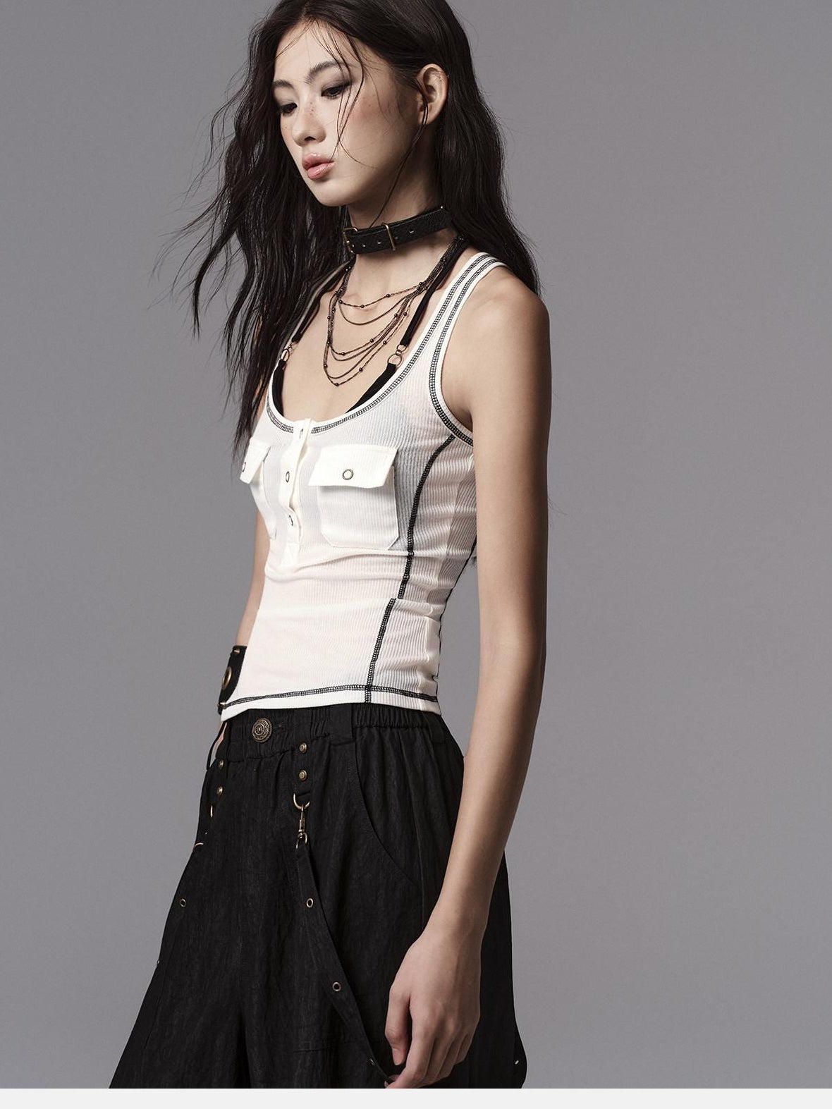 Low pixel Soft Lyocell Wool Blend Dark Gothic Slim Fit Women Classic Solid Tank Tops