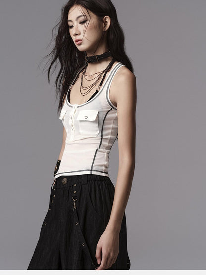 Low pixel Soft Lyocell Wool Blend Dark Gothic Slim Fit Women Classic Solid Tank Tops
