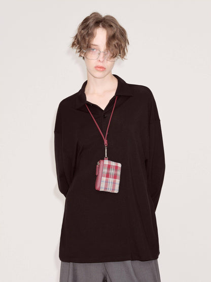 RUN TO THE FUTURE Lyocell Wool Blend Commuter Loose Fit Henley Classic Black Long Sleeve T-Shirts