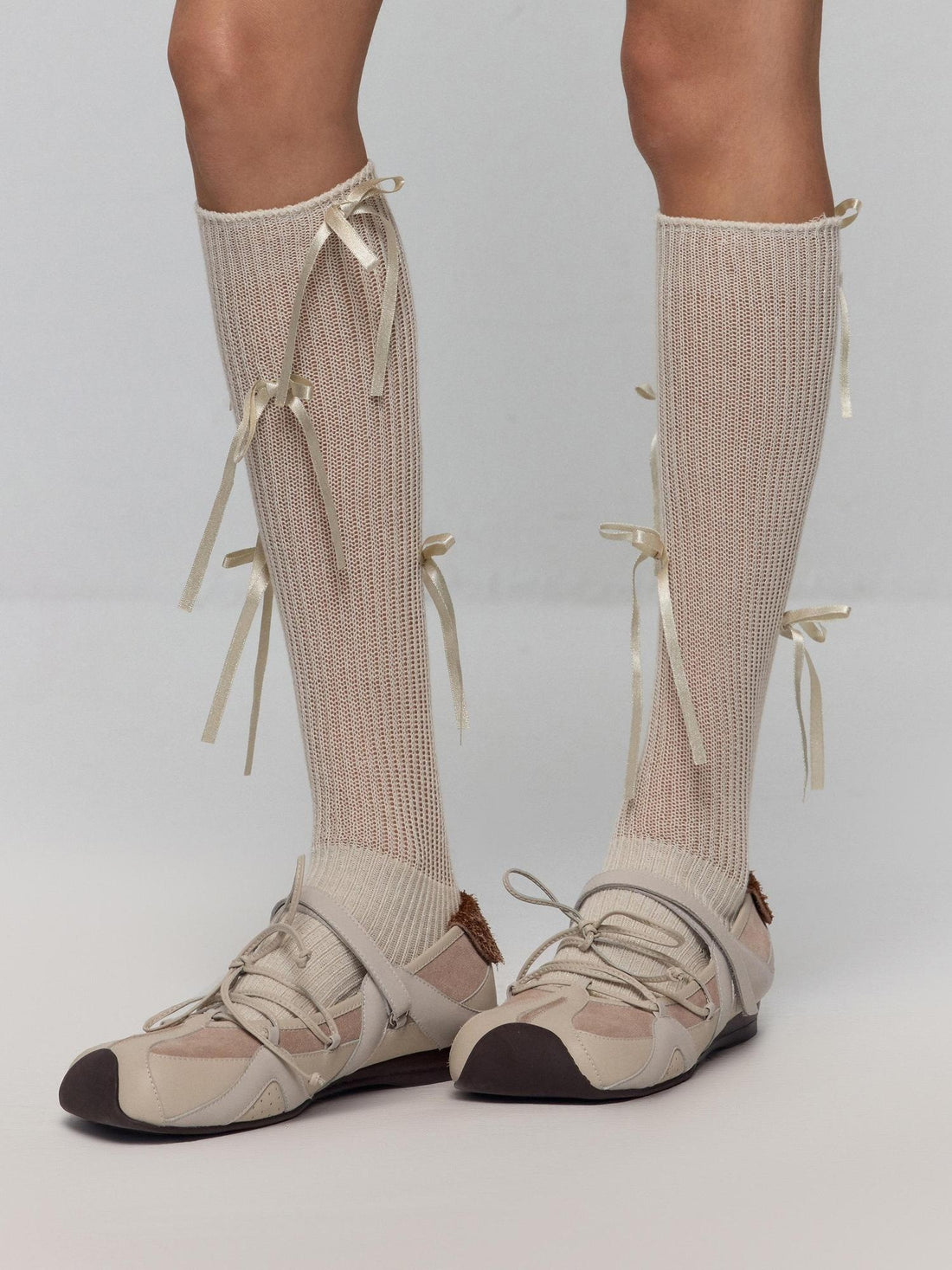 RUN TO THE FUTURE Sheepskin Lined Vintage Colorblock Suede Square Toe Lace Up Casual Ballet Flats