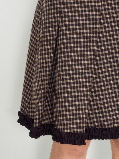 NAPSNAPS Plaid Ruffle Splice Vintage Women&