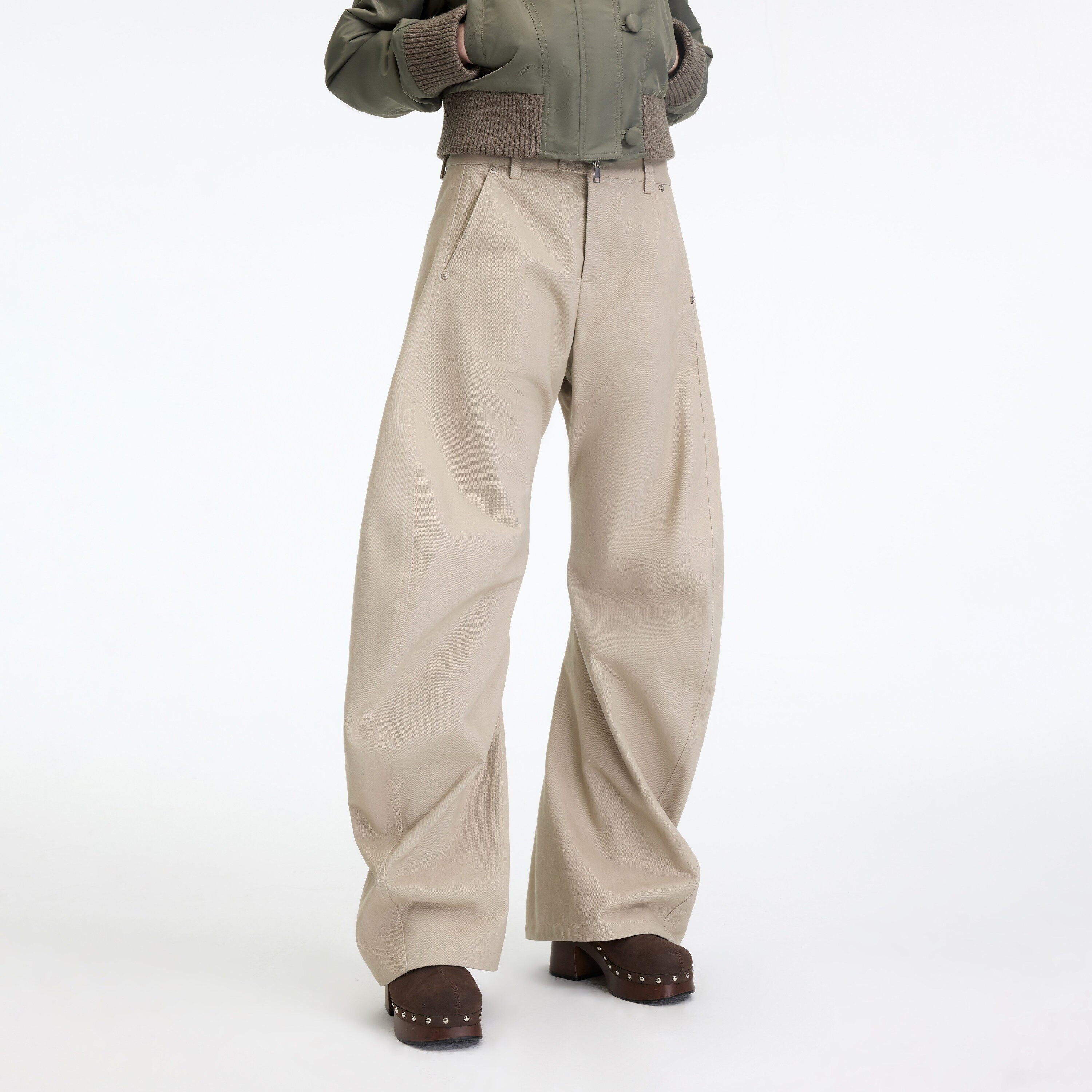 RUN TO THE FUTURE Chinos femme 100 % coton, coupe décontractée sculptée, taille mi-basse, jambes droites