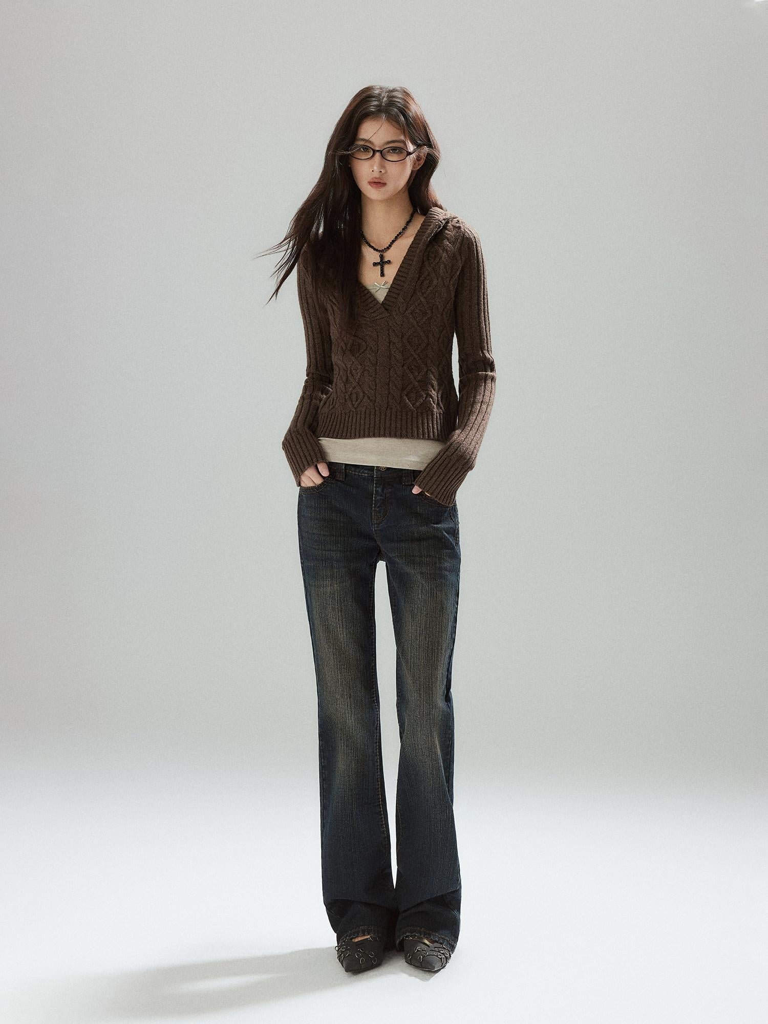 Low pixel Wool Blend V-neck Slim Pullover Two Piece Cami Set Casual Sweaters