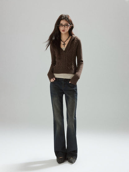 Low pixel Wool Blend V-neck Slim Pullover Two Piece Cami Set Casual Sweaters