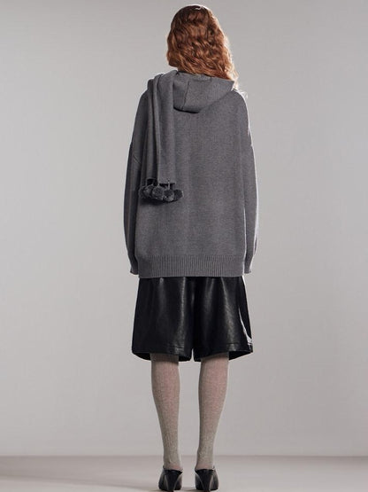 RUN TO THE FUTURE Thermal Commuter Loose Unisex Wool Cashmere Crewneck Gray Sweaters