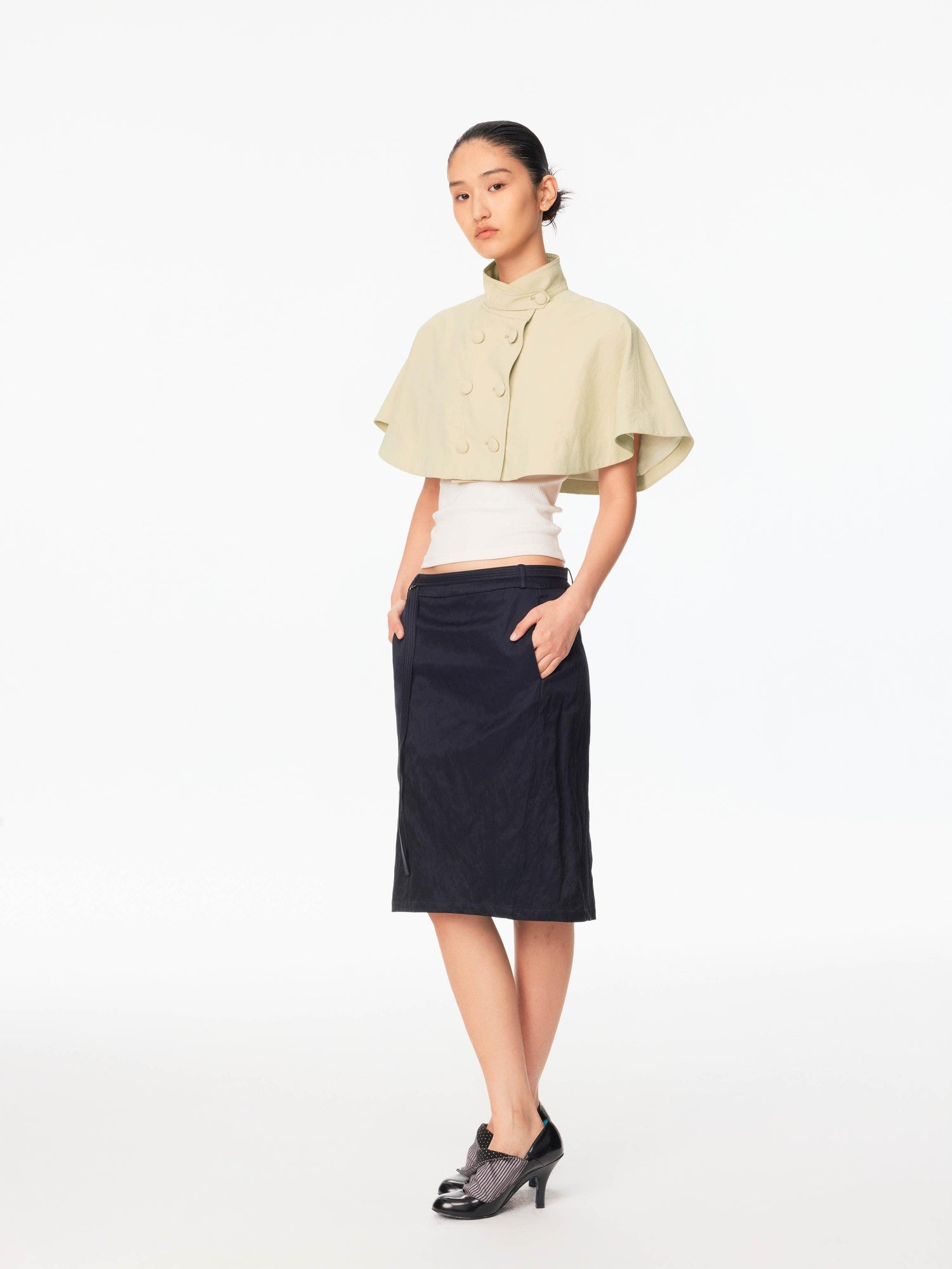 Northbutsouth Mini Cape Double Breasted Small Stand Collar Women&