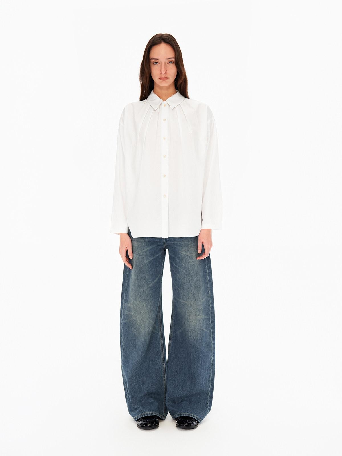 Northbutsouth Blue White Pleated Casual Loose Relaxed Fit Women&