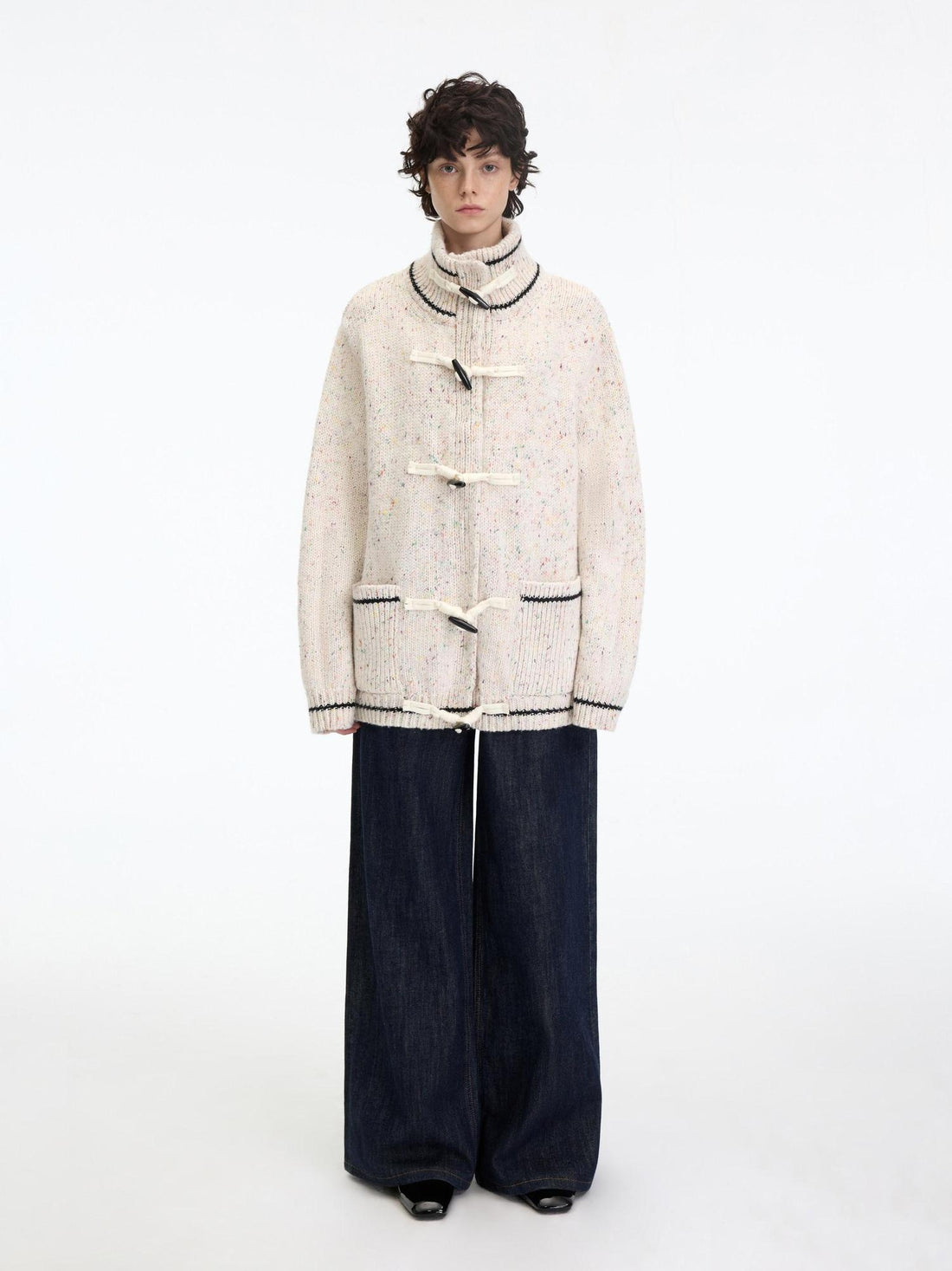 RUN TO THE FUTURE Viscose Wool Blend Button Cardigan Stand Collar Loose Fit Women Apricot Sweaters