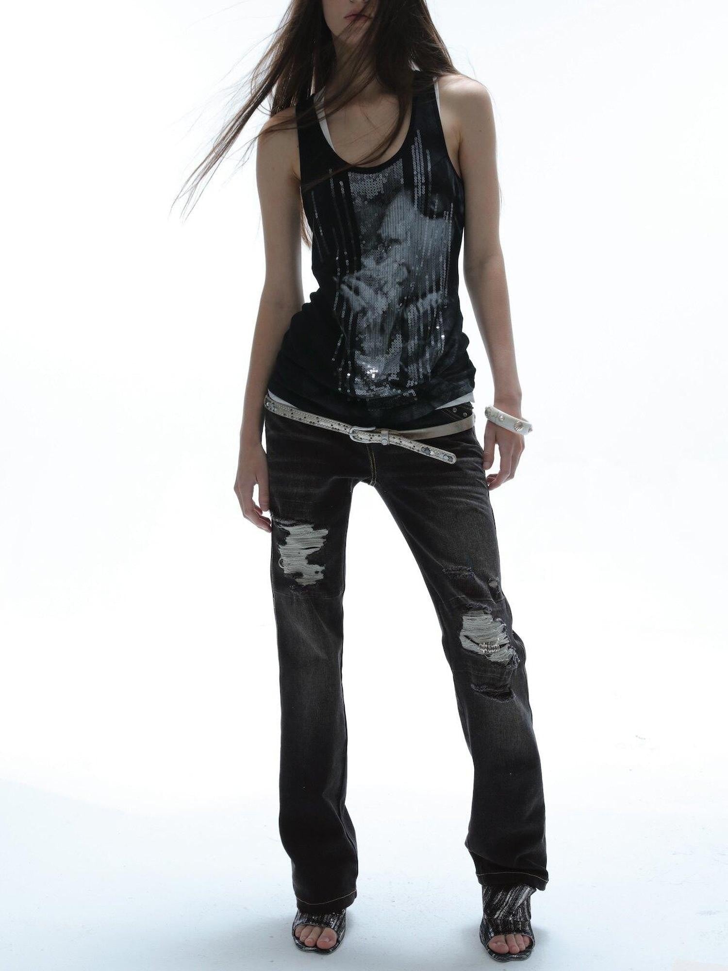 DoublePunch Dark Wash Whisker Distressed Ripped Low Rise Women&