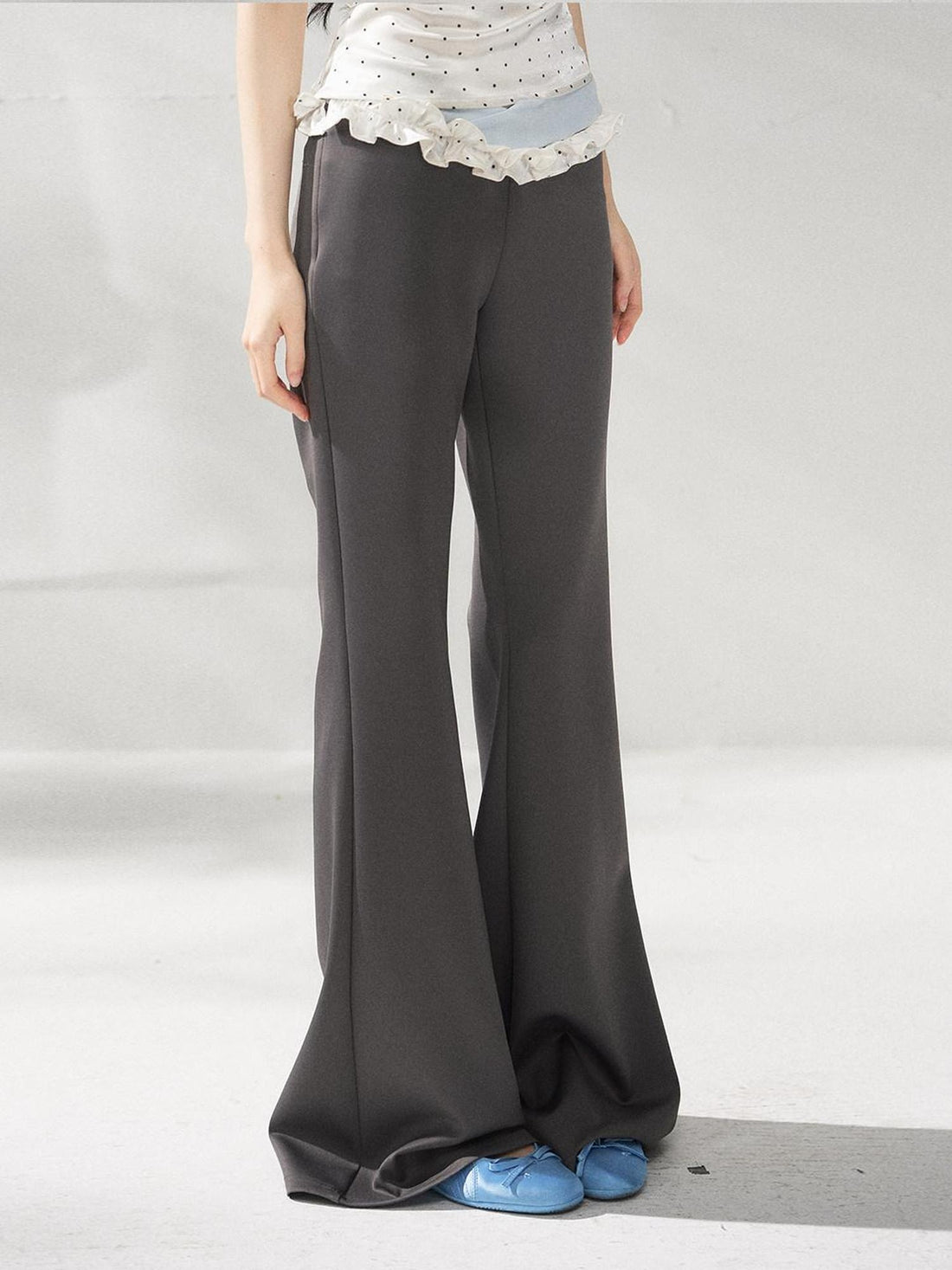 7Shiftin High Waist Minimal Commuter Micro Flare Women Office Dark Gray Flared Pants
