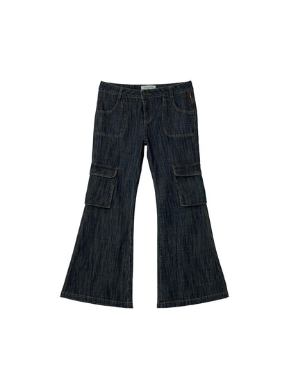 Achihara Vintage Stamp Washed Denim Flare Jeans