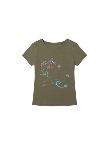 MOMSYCAN FOX LINE Best Friend Print Cotton T Shirt With Adjustable Strap