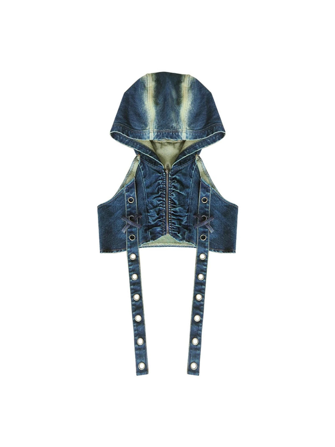 Wasteland Drifter Punk Denim Vest With Spray Hood