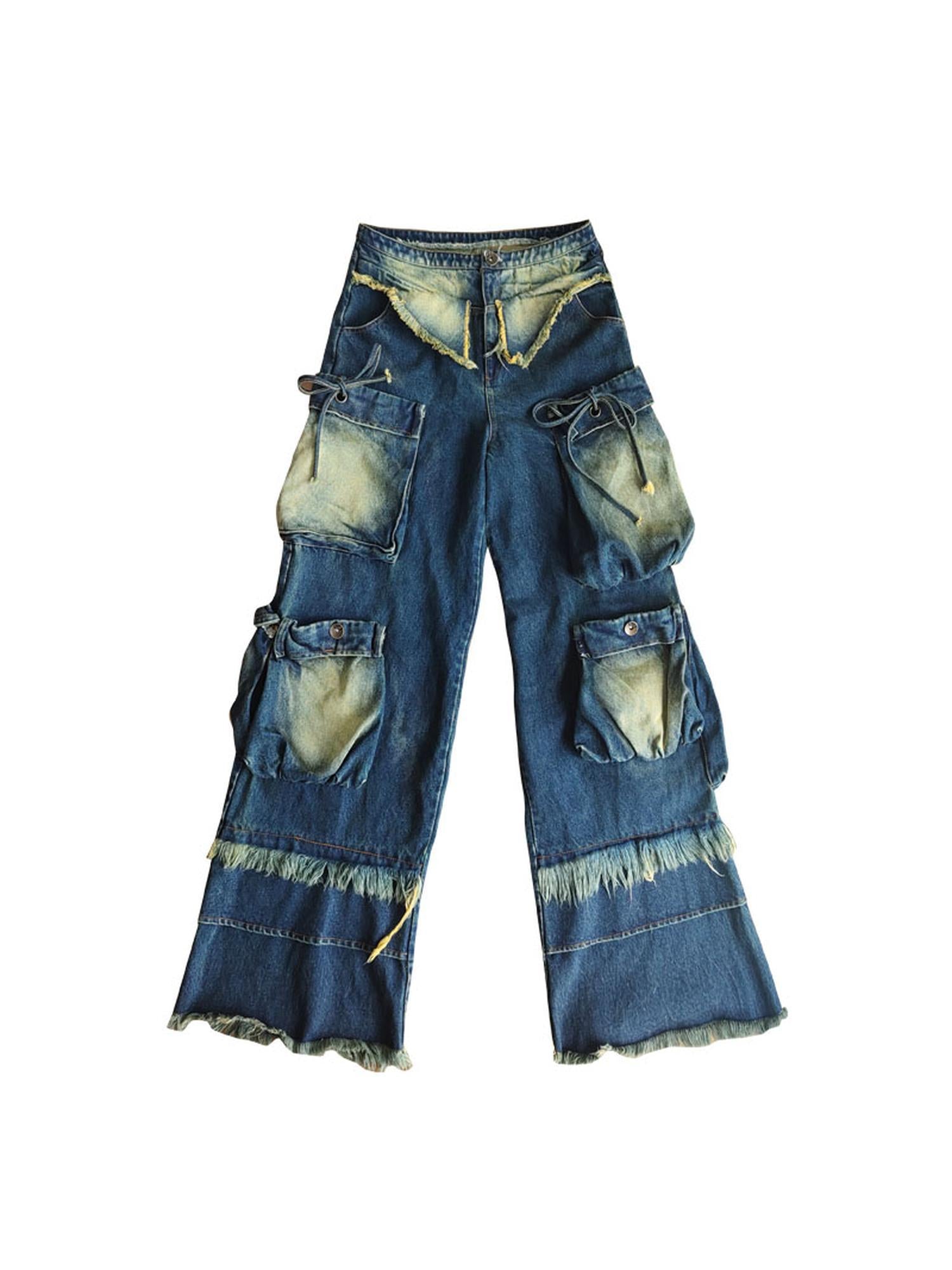 WSW WUSHENWU West Coast Summer Vintage Washed Denim Jeans Wilderness Walk