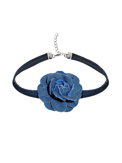 Vintage Denim Rose Adjustable Necklace
