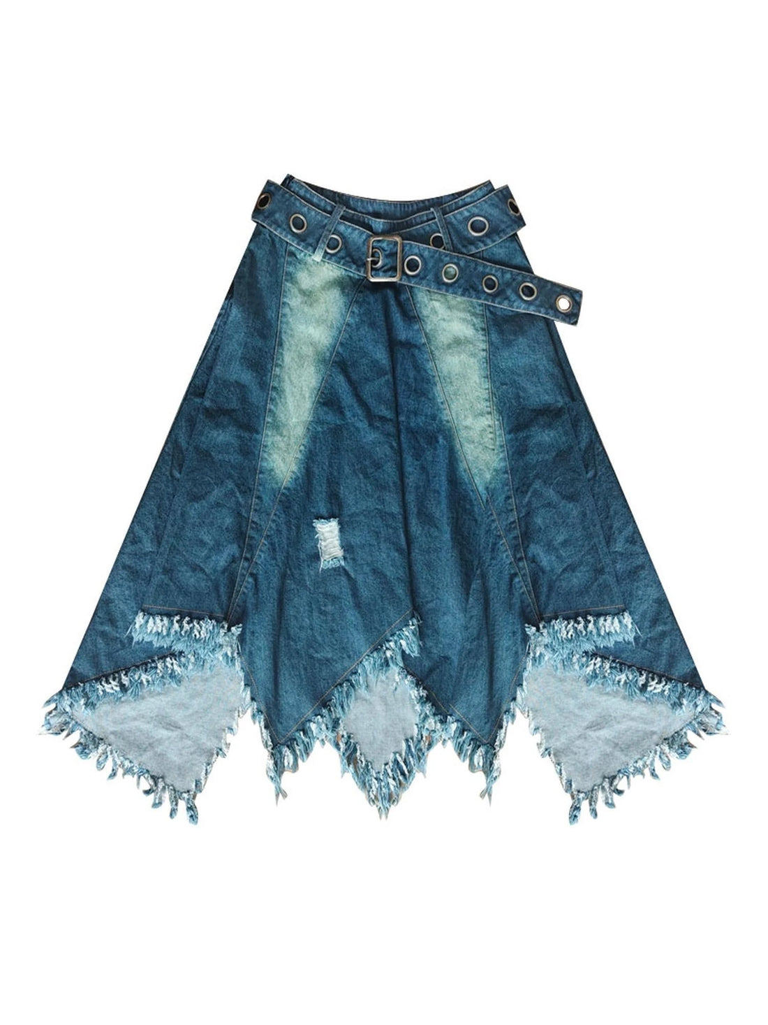 Vintage Fringe Raw Hem Denim Skirt Free Spirit Industrial Chic