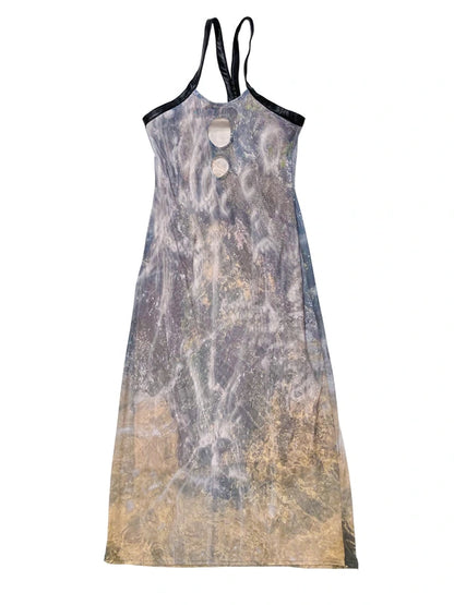 Sheer Floral Stretchy Slim Sleeveless Backless Dress