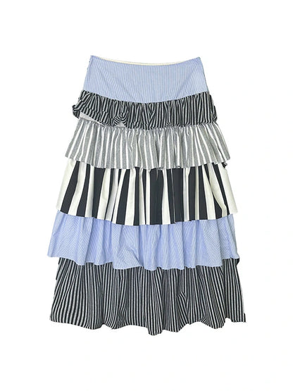 Fall Winter Striped Knit Layered Cake Maxi Dresses