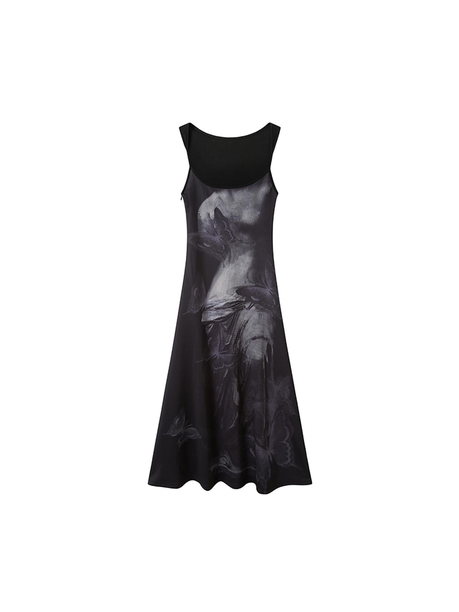 DIDDI MODA Venus Butterfly Print Slim Knit Strap Summer Dress