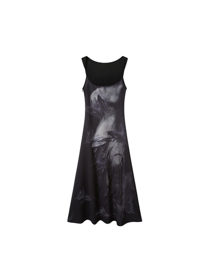 DIDDI MODA Venus Butterfly Print Slim Knit Strap Summer Dress
