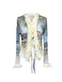 Ethnic Print Sheer Fluffy Stretch Fitted Cardigan
