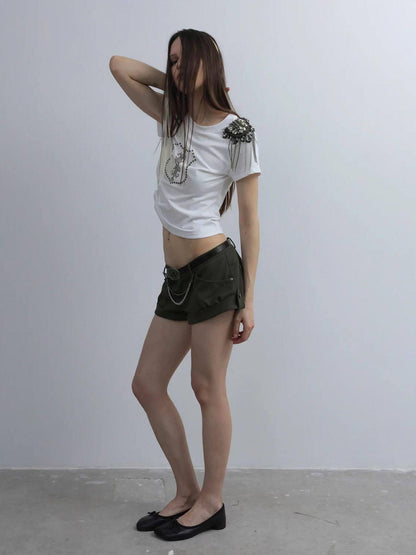 DoublePunch Cropped Hotfix Rhinestone Slim Fit Vintage Women&