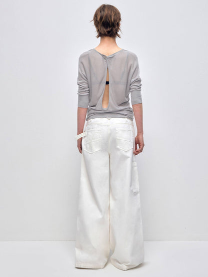 RUN TO THE FUTURE Low Rise 96 Percent Cotton Casual Loose Fit White Denim Wide-Leg Jeans