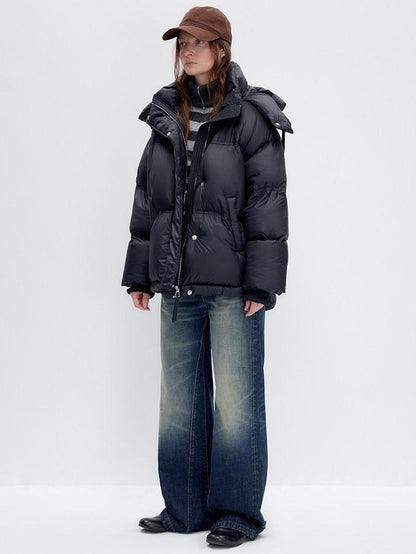 RUN TO THE FUTURE 90 White Duck Down Loose Fit Detachable Hood Midlength Pocket Down Jackets