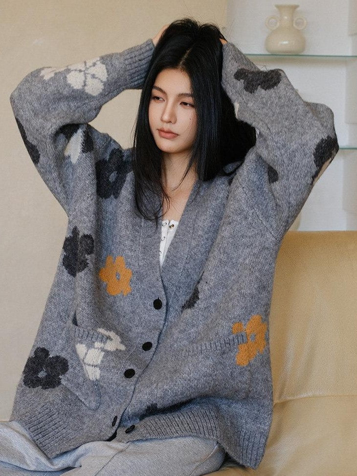FU FRESH UP Hand Painted Floral Jacquard Relaxed Oversized Women&