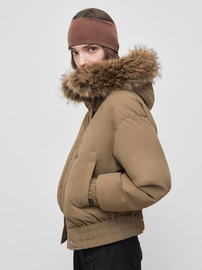 RUN TO THE FUTURE 90 Percent White Duck Down Short Straight Women Detachable Hood Fur Down Jackets