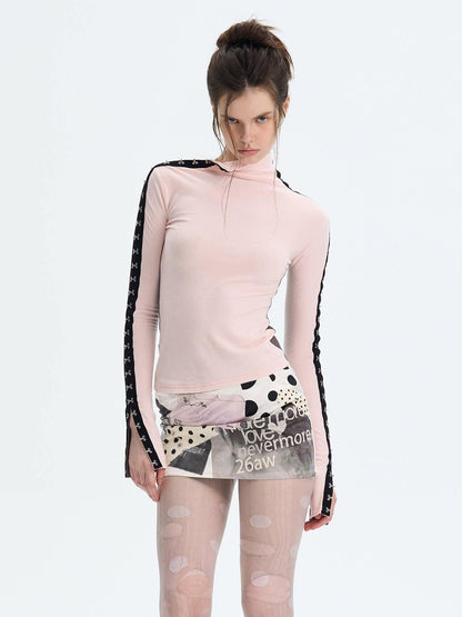 The NeverMore Brushed Viscose Spandex Sexy Slim Half Open Collar Long Sleeve Crop Tops