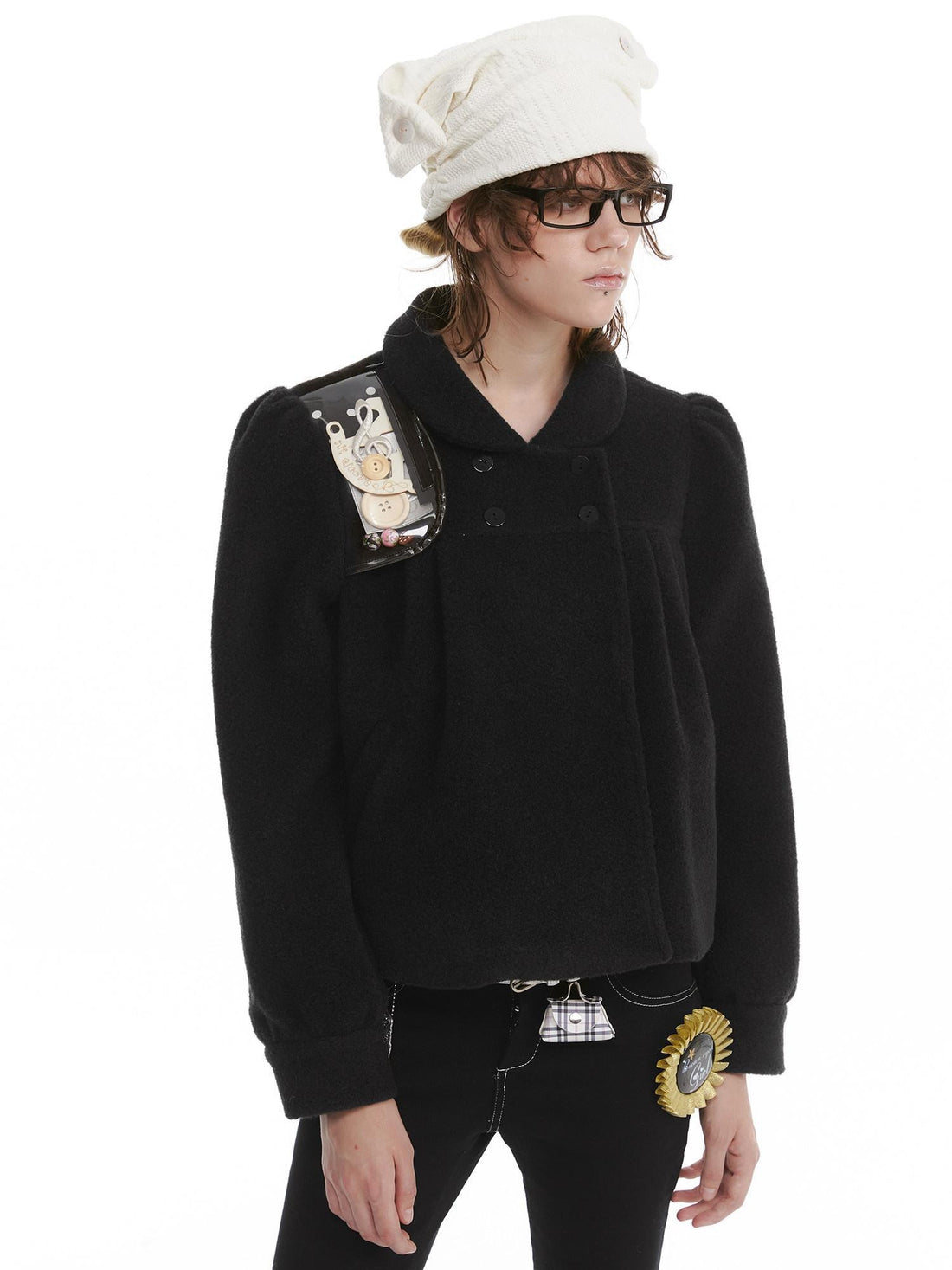 nit alcove Cozy Faux Lambswool Double Breasted Puff Short Doll Collar Women Cropped Jackets