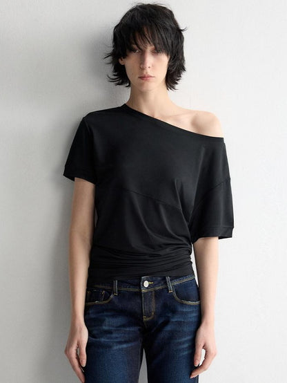 RUN TO THE FUTURE Breathable Modal Slim Fit Boat Neck Casual Women Solid Short Sleeve T-Shirts