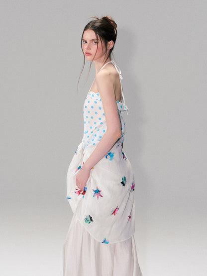 The NeverMore Soft Breathable Linen Blend Relaxed Drop Shoulder Polka Dot Long Sleeve Shirts