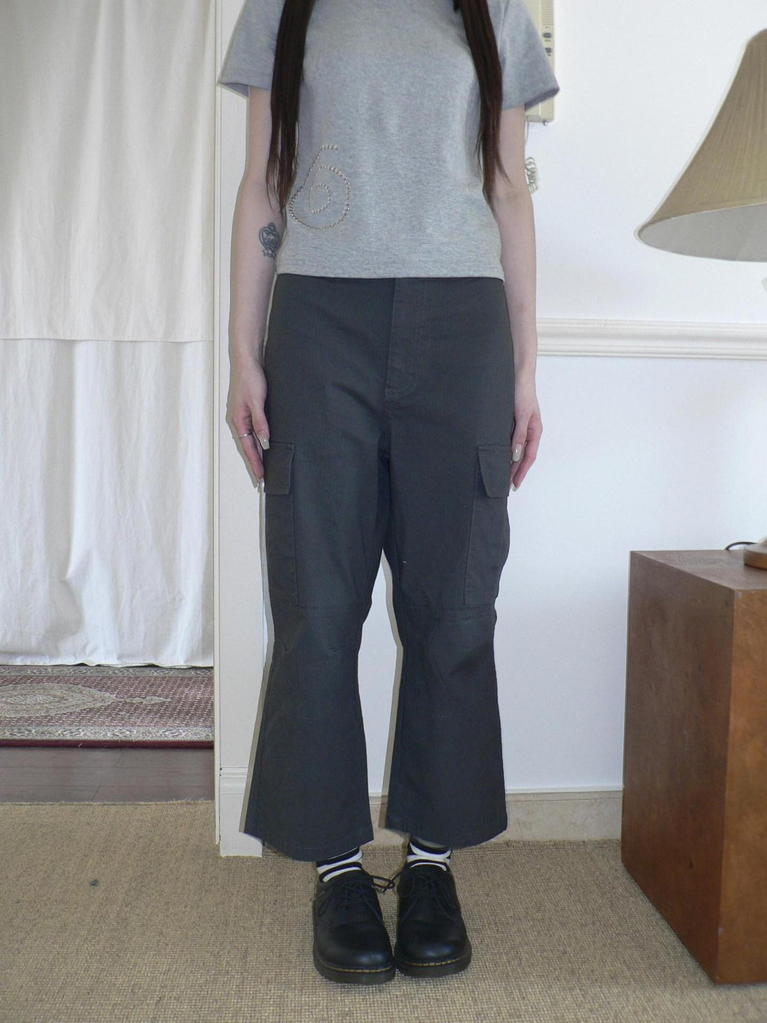 ang project Vintage Pleated Multi Pocket Micro Flare Mid Waist Women&