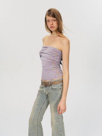 The NeverMore Original Paneled Slim Fit Cropped Casual Solid Color Dusty Pink Tube Tops
