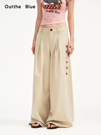 OuttheBlue Cotton Lyocell Minimal Natural Waist Zipper Light Grey Khaki Wide Leg Pants